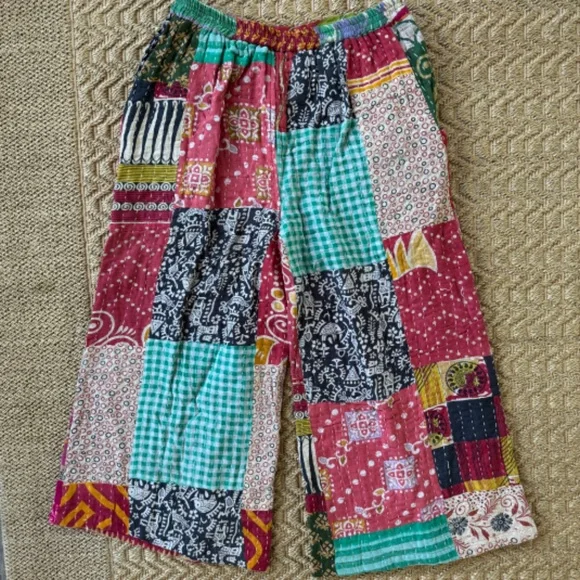 Kantha Patchwork Cropped Flare Pant - Picture 5 of 6